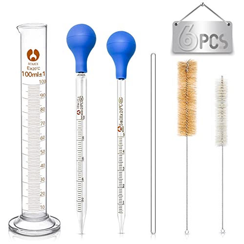 Glas Pipette Dropper, 2 Stück Transfer Pipette 5ml 10ml, Glas Messzylinder 100ml, Measuring Pipetten Glass Messpipetten mit Waschbürste und Glas Rührstab, für Labor Lebensmittel Forschung