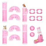 RETON 2 Set Hamster Tunnel, Hamster Zubehör Adventure Externes Rohr mit Hamster Trinkflasche, Transparente Hamster Röhren für Kleine Hamster Sport Erweitern Sie den Raum (Rosa)