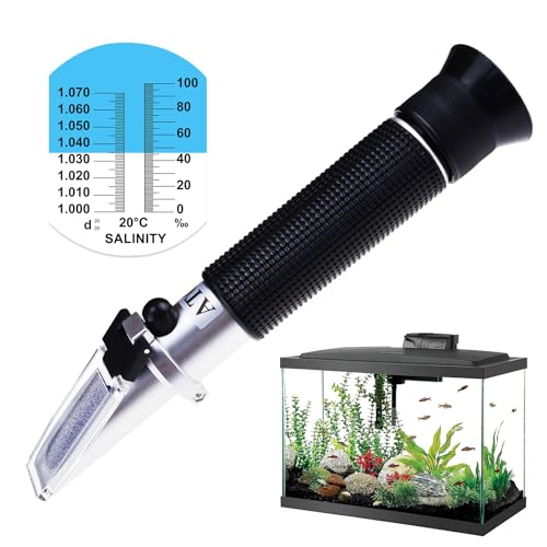 TEKCO Optik Salzgehalt 0-10% Refraktometer mit ATC, Dual Scale (1.0 bis 1.070 Dichte / 0-100ppt) für Salz Meerwasser Aquarium, Marine-Industrie, mit LED-Licht und Pipetten