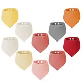 TOFFCAEA 10 Stück Lätzchen Baby Absorbierende Dreieckstuch, Vier Stockwerke Weiche & Absorbierende Musselin Halstüch, mit Verstellbares Druckknopf, für Jungen, Mädchen Neugeboren, Unisex