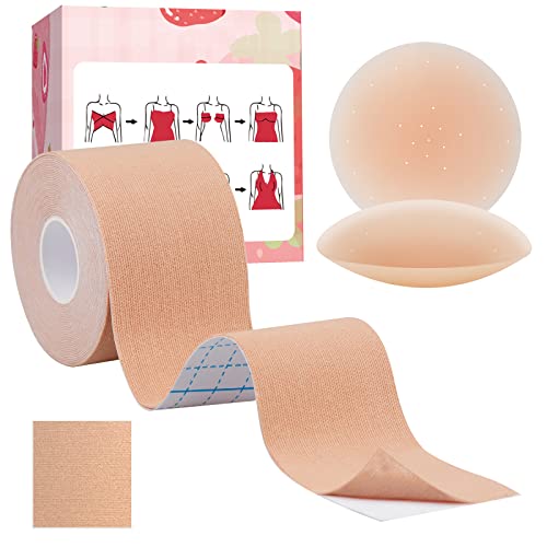 Hbaid Brust Tape Klebe BH Push Up, Boob Tape BH Rückenfrei Trägerloser BH Push Up 2 Wiederverwendbare Unsichtbar Silikon Brüste Nippelpads Body Tape für Körbchengrößen A-G