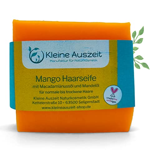 Kleine Auszeit Manufaktur Mango Haarseife - bei normalem bis trockenem Haar, vegan, ohne Palmöl, ohne Plastik, handgemacht, 90 g