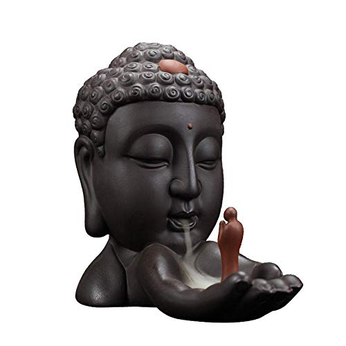 XUDREZ Buddha-Räuchergefäß mit 10 Rückfluss-Räucherkegeln, Keramik