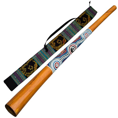 Australian Treasures - HOLZ DIDGERIDOO -130cm - Didgeridootasche aus Nylon - Didgeridoo für Anfänger. KOSTENLOSER DIDGERIDOO-SCHLÜSSELANHÄNGER UND RABATTGUTSCHEIN FÜR DIDGERIDOO-UNTERRICHT INKLUSIVE