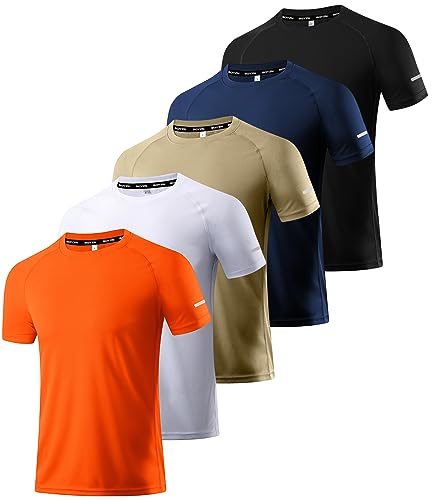 5er Pack Sport Tshirts Herren, Laufshirt Kurzarm T-Shirts Schnelltrocknend Atmungsaktiv Funktionsshirt Mesh Sport Shirt Männer Sportshirt Herren Kurzarm Fitnessshirt Trainingsshirt für Männer 5P03-XL