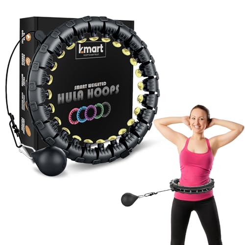 K-MART Smart Hula Ring Hoops, gewichteter Hula Circle 24 abnehmbarer Fitnessring mit 360 Grad automatisch drehendem Ball, Gymnastik, Massage, Fitness für Erwachsene zur Gewichtsreduktion (Schwarzgold)