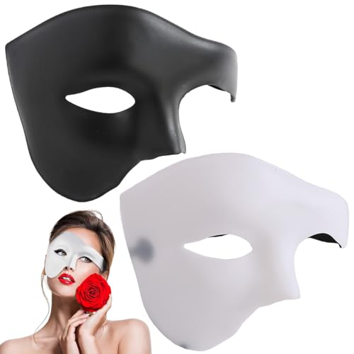 MPQDFG 2 Stück Halloween Phantom Der Oper Halbgesichtsmaske, Einäugige Maske, Augenmaske, Make-Up Partyzubehör, Phantom Dance Nachtclub Maske Für Paare (Schwarz, Weiß)