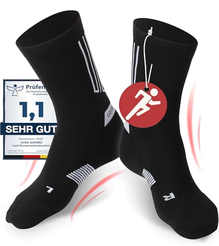 CORE GORIMO - Laufsocken Kompression - Anti-Blasen Schutz - Kompressionssocken Damen & Herren zum laufen, running und beim Sport (43-46, Schwarz)