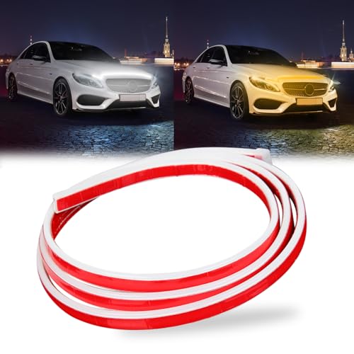 DREAMIZER Auto Tagfahrlicht LED, 12V 180cm Flexible Waterproof Auto Streifen Licht, Dynamic Scan Start Up Hoodbeam Kit, Auto Haube Licht Streifen für Autos, SUVs, LKWs (Weiß+Bernstein)