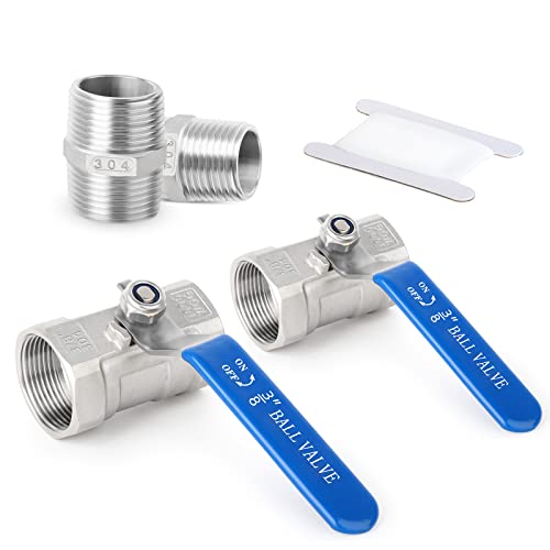 ERGAOBOY 2 Stück 3/8" Innengewinde x 3/8" Innengewinde BSP Hochleistungskugelhahn aus Edelstahl 304 mit 2 Stück 3/8" Sechskant-Nippelanschlüssen