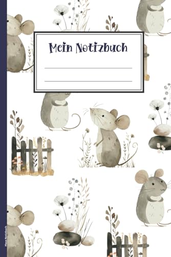 Maus Notizbuch: A5 Notizheft mit Mäusemotiv liniertes Buch für Notizen Mäuse auf Schreibheft niedliches Maus Geschenk für Mädchen zum Kinder Geburtstag Einschulung und Schulanfang