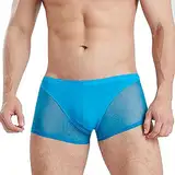 WKAYsIV Plus Produkte Herren Boxershorts durchscheinend, hoher Frühling, niedrige Taille, sexy U, atmungsaktive Satin Boxershorts Herren (Sky Blue, L)