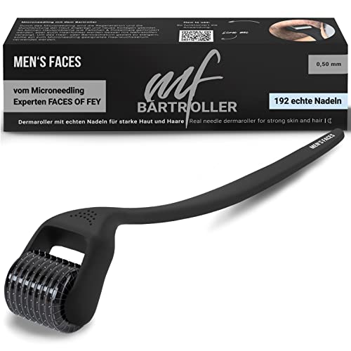 Bartroller 192 ECHTE Nadeln - Dermaroller 0,5mm für Männer - Bartwuchs & Haarwachstum beschleunigen - Beard & Hair Growth Bartpflege - Roller lässt Bart & Haare schneller wachsen - MEN’S FACES