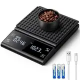 BKXCHA Digital Kaffeewaage Mit Timer, wiederaufladbare Espresso Waage 5 kg/0,1 g Präzisionswaage für Espresso und Pour-Over, Küchenwaage digitale mit Premium LCD Display automatischer für Schmuck
