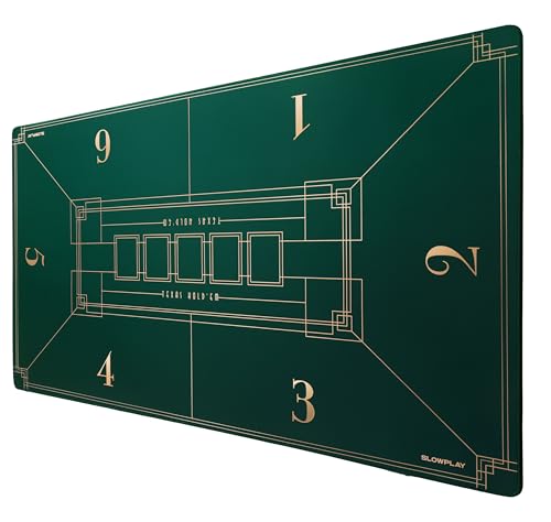 SLOWPLAY Nash Texas Holdem Pokermatte 120x70cm I Tragbarer Pokertisch | Pokertischauflage mit einem Art Deco Layout Print, Deluxe Pokertuch - Pokerteppich（Grün）