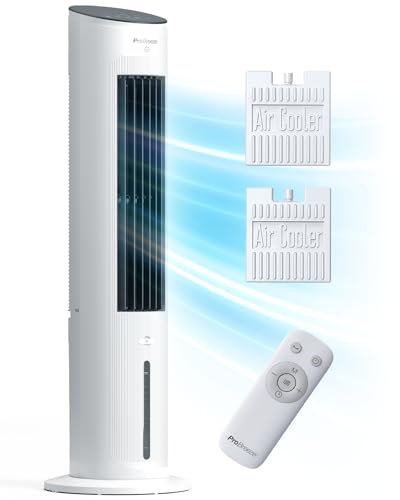 Pro Breeze 5L Mobiler Luftkühler mit 3 Gebläsestufen - Turmventilator mit Fernbedienung, automatischer Oszillation, digitalem 7-Stunden-Timer - Klimagerät ohne Abluftschlauch für Zuhause & Büro