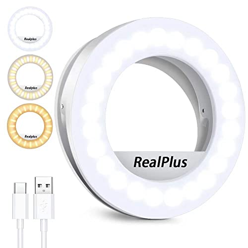 Ringlicht Handy RealPlus, Selfie Licht, Geschenk für Frauen, 40 LEDs Handy Licht mit Clip, Wiederaufladbar und Dimmbares Ringleuchte Licht für Telefon, Tablet, Laptop, Foto, Video