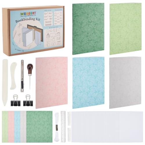 WEBEEDY 4 Set DIY Buchbindeset Komplettes Buchherstellungsset DIY Schreibjournal Set Buchbindeset Für Erwachsene Anfänger Arbeitsnotiz Reise Persönliches Tagebuch 15X21cm(A5) übersetzt Ins Deutsche