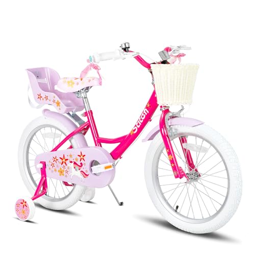 STITCH Einhorn 18 Zoll Kinderfahrrad für 5-8 jährige Mädchen, 18 Zoll Kinderfahrrad mit Stabilisatoren & Kickstand & Korb