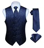 HISDERN Herren FLoral Hochzeit Weste Krawatte Einstecktuch Taschentuch Jacquard Weste Anzug Set