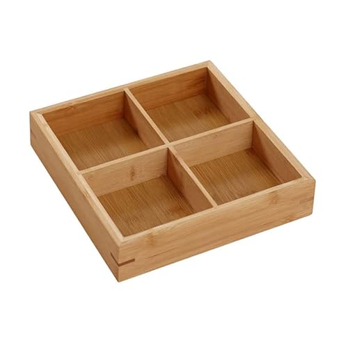 Serviertablett Holz, Quadratisch Geteilt Holzplatte Mehrere Fächer Gitter Sortiertablett Snack Tablett Für Hot Pot Sushi Platte, Grillrestaurants(Four Frames)