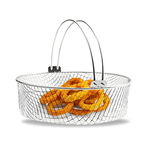 Air Fryer Basket - Air Fry Basket Rack | Dampfkorb | 304 Edelstahl Mesh Korb für Air Fryer | Air Fry Crisper Basket | Air Fryer Zubehör 8 Zoll Korb mit Griff