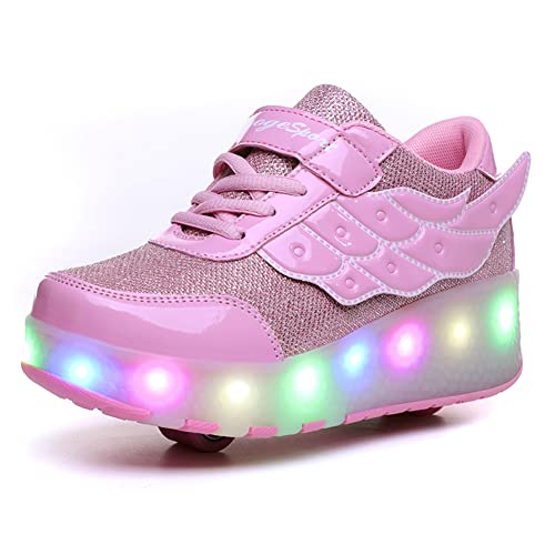 Aizeroth USB Aufladen 7 Farbwechsel LED Blinkend Schuhe Mit Doppelt Rollen Automatisch Räder Rochen Skateboardschuhe Outdoor Fitnessschuhe Gymnastik Laufschuhe Sneakers für Jungen Mädchen