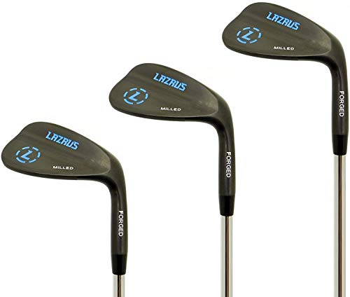 LAZRUS Premium geschmiedetes Golfkeil-Set für Herren – 52 56 60 Grad Golfkeile + gefrästes Gesicht für mehr Spin – tolles Golf-Geschenk (schwarz, Rechtshänder, RH, Schwarz 50,54,58 Set)