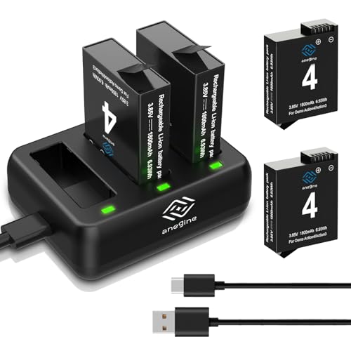 Anegine Osmo Action 4 3 Akku 1800mAh und DREI-Kanäle LED Ladegerät Kit mit USB Kabel für DJI Osmo Action 4 / DJI Osmo Action 3 (2er-Pack)