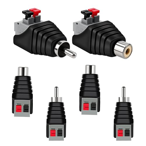 VIEVRE 6 Stücke RCA Stecker, RAC Stecker und Buchse an AV Schraub Klemme,Cinch Stecker,Cinch Adapter,Cinch Stecker Schraubbar Ohne Löten,Lautsprecher Stecker(3 Stücke Stecker & 3 Stücke Buchse)