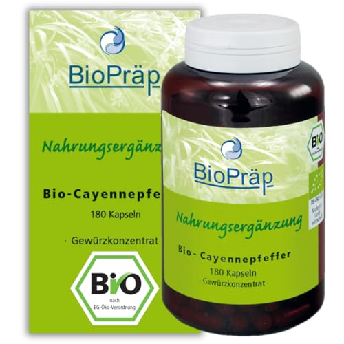 BioPräp BIO Cayennepfeffer Kapseln | 180 Zellulose-Kapseln | vegan und BIO | produziert in Deutschland | zertifizierte Produktion