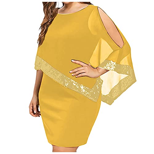 TTFDJG Cocktailkleid Damen Hochzeitsgast Kleider Große Größen Festlich Damenkleider Elegant Pailettenkleider für Damen Abendkleider Glitzer Kurz Schicke Kleider Grosse Grössen Sommerkleider