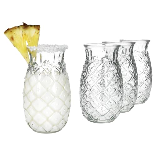 MamboCat 4er Set Pina Ananas Gläser I 400ml, Höhe 14,8cm I für 4 Personen I klares Cocktailglas mit Ananas-Relief I transparente Partygläser im Sommer I Saftgläser, Longdrink-Glas, Wasserglas