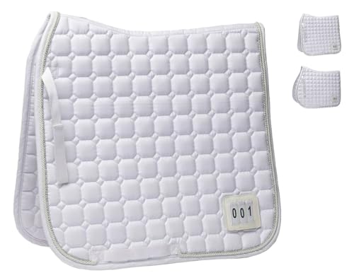 NETPROSHOP Turnier Schabracke Stockholm Dressur oder VS Weiss Gr. Pony oder Full mit Sichtfenster für Startnummer, Groesse:Full, Farbe:Dressur