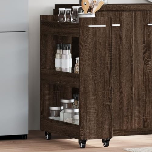 Schrank mit Rollen Braun Eichen-Optik 60x22x79 cm Holzwerkstoff,Mobiler SideboardSchrank mit Rollen aus Holzwerkstoff in Eichenoptik für mehr Stauraum im Wohnzimmer Aufbewahrungsschränke & Schließfäch