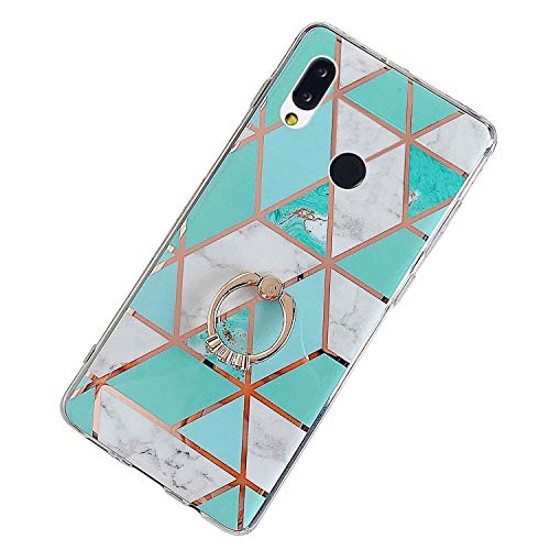 Herbests Kompatibel mit Huawei P20 Lite Hülle Bunt Marmor Muster TPU Silikon Handyhülle Glänzend Bling Glitzer Diamant Strass Ring Halter Ständer Crystal Case Tasche Schutzhülle,Grün