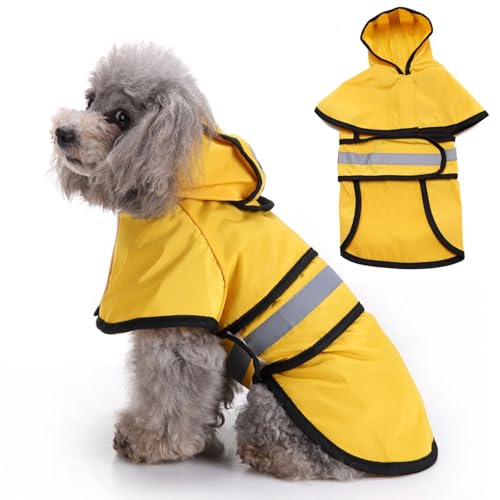 Regenmantel Hund,Reflektierender Wasserdichter Hunde-Regenmantel,Hunderegenmantel Wasserdicht,Regencape Hund mit Kapuze,Geeignet für Kleine Bis MittelgroßE Hunde (Gelb L)