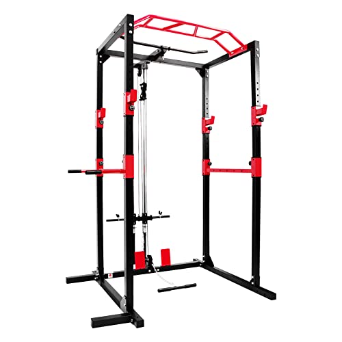 Ultrasport Power Rack, Eignung, multifunktionales Zahnstange für effektives Ganzkörpertraining, massiv Stahlkonstruktion, Perfekt für Anfänger und Profis, Homegym, Eignungturm, Schwarz/Rot