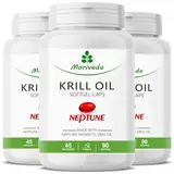 Krillöl Kapseln - 1000mg Neptune Krill Öl im 135 Tages-Vorrat - Omega 3-6-9 EPA DHA Antioxidantien Vitamin E Cholin Phospholipide - 3x 90 Softgels