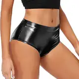 rtdgcv Hoch taillierte metallische Booty-Shorts für Damen, Rave-Hose zum Tanzen, Hotpants, Clubwear England Shorts Shorts Damen Kurz (Black, S)