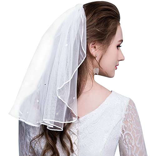 Amerson Brautschleier, Schleier kurz Strass Schleier Elegante Braut Tüll mit Kamm Hochzeitsschleier Hochzeit Kurzer Schleier für JGA Junggesellinnenabschied Hochzeit Zubehör Schleier (Weiß), L45