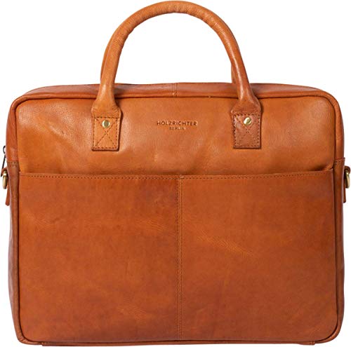 HOLZRICHTER Berlin Tragetasche No 1-1 (M) cognac - Große Briefcase Aktentasche & Laptoptasche handgefertigt aus Premium-Leder