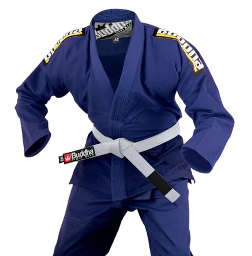 Buddha Fight Wear -Kimono Premium Infinity schwarz Jiu Jitsu Brasilianer / BJJ Gi mit weißem Gürtel, Unisex Erwachsene, Marineblau, ML=A2