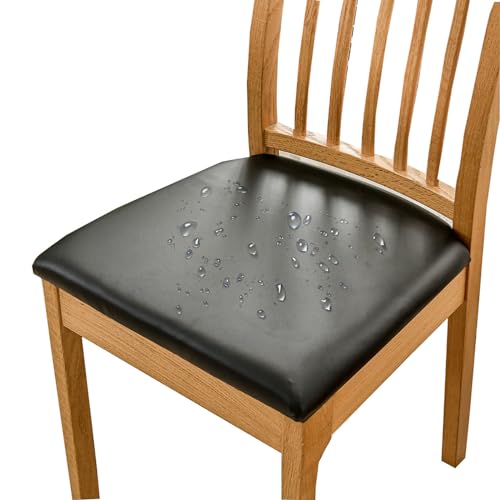 HOMECOVER Esszimmerstuhl Sitzbezüge 2er Set Wasserdicht Stuhlbezug, PU Leather Stuhlbezug Sitzfläche Abnehmbar Stretch Esszimmerstuhl Sitzbezüge Für Esszimmerstühle-2er Set-Schwarz