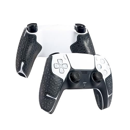 Controller-Griffe für PS5 DualSense, kompatibel mit Playstation Portal, Skin-Kit, Anti-Rutsch, Multi-Textur, Schweißabsorption, vorgefertigte Griffstreifen, von SHADOW BOOLT (Grau & Schwarz)