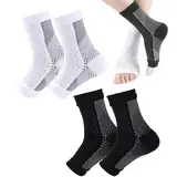 2 Paar Orthopädische Kompressionssocken,Kompressions Socken, Kompressionssocken Gegen Fersensporn Und Plantarfasziitis,Plantar Fasciitis Socken Für Herren Und Damen,Kompressionsstrümpfe(Schwarz+Weiß)