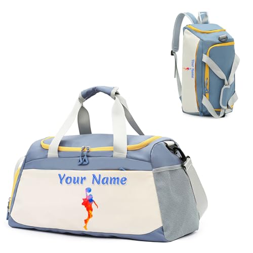 Maßgeschneiderte Sporttasche mit Großem Fassungsvermögen, Personalisierte Sporttasche, Handgepäck über Nacht - Verstellbarer Gurt – Tragetasche/Rucksack mit doppeltem Verwendungszweck - Blau