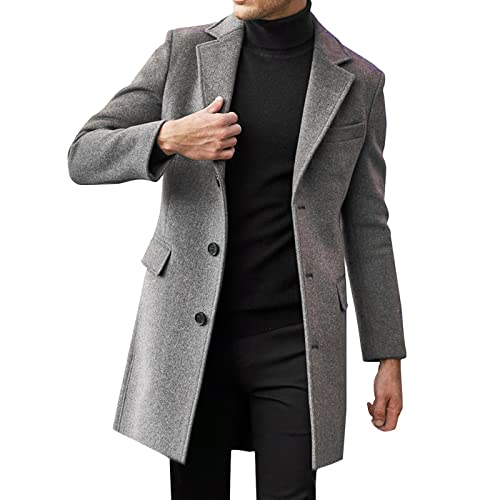 Faonkeew Wintermantel Mantel Herren Lange Jacke Slim Fit Wollmantel Wintermantel Kerbkragen mit Knopfleiste Trenchcoat Herrenmantel Winter Warme Oberbekleidung