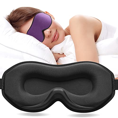 Umisleep Schlafmaske für Seitenschläfer, 3D-Augenhöhlen und verstellbares Gummiband, lichtblockierend und atmungsaktiv, Augenmaske für Männer und Frauen, geeignet für Reise-Yoga, Lila