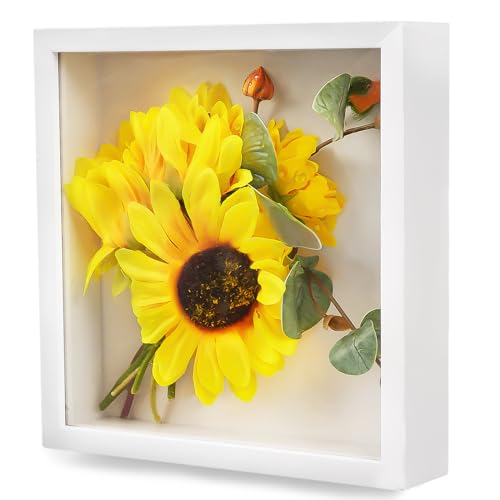 Weysoo Tiefer Bilderrahmen zum Befüllen 20 x 20 cm, Weiß Bilderrahmen Befüllbar, 3D Bilderrahmen suvenirs 3 cm, Objektrahmen Geschenk für Fotos Collage Brautstrauß Wandbehang